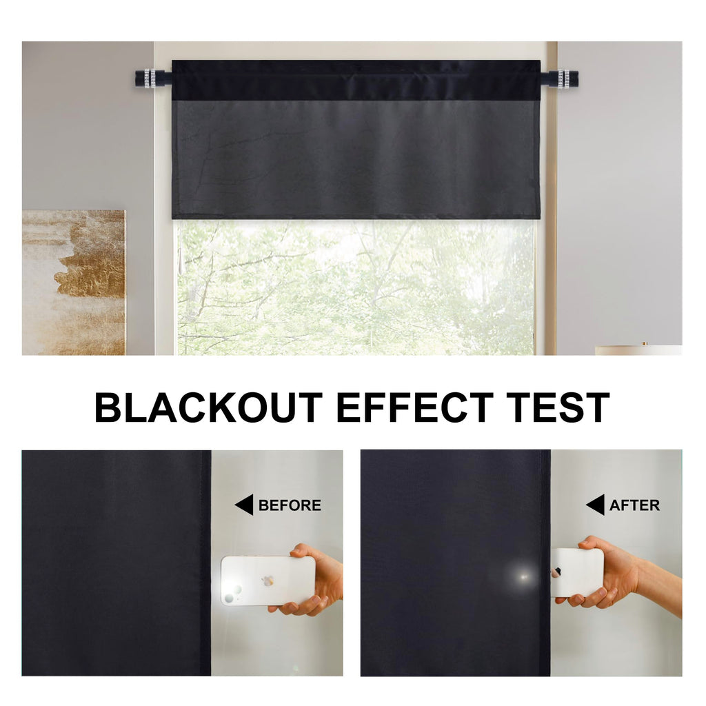 Dwcn Black Valance Curtains For Living Room, Kitchen Valance For Windows, Rod Pocket Bathroom/Basement Window Curtains - 1 Panel