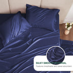 Love'S Cabin Twin Satin Sheet Sets - 3 Piece Navy Blue Silky Satin Bed Sheets Twin With Deep Pockets, Luxury Silk Feel Satin Twin Size Sheet Set Bedding Set (1 Flat Sheet,1 Fitted Sheet,1 Pillow Case)