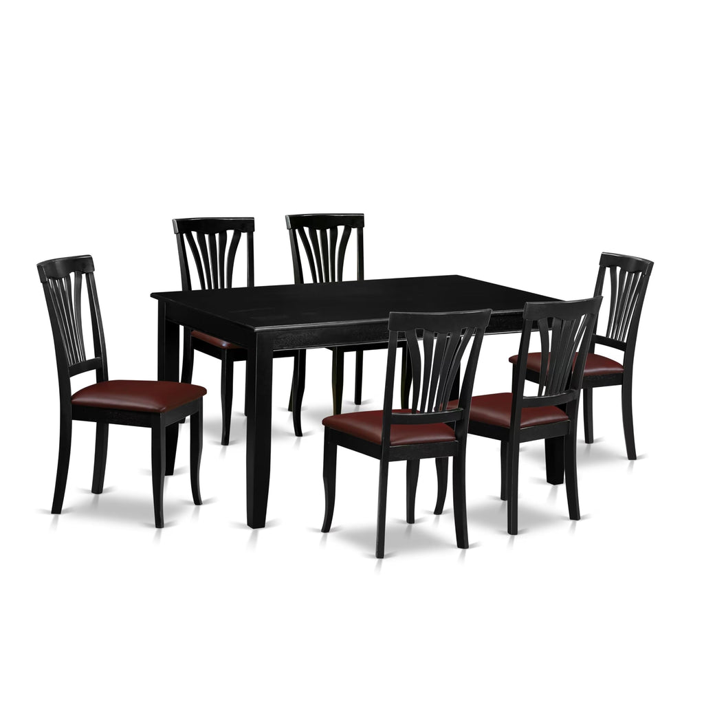 East West Furniture DUAV7-BLK-LC 7 Piece Dining Room Furniture Set Consist of a Rectangle Kitchen Table and 6 Faux Leather Upholstered Dining Chairs, 36x60 Inch, Black