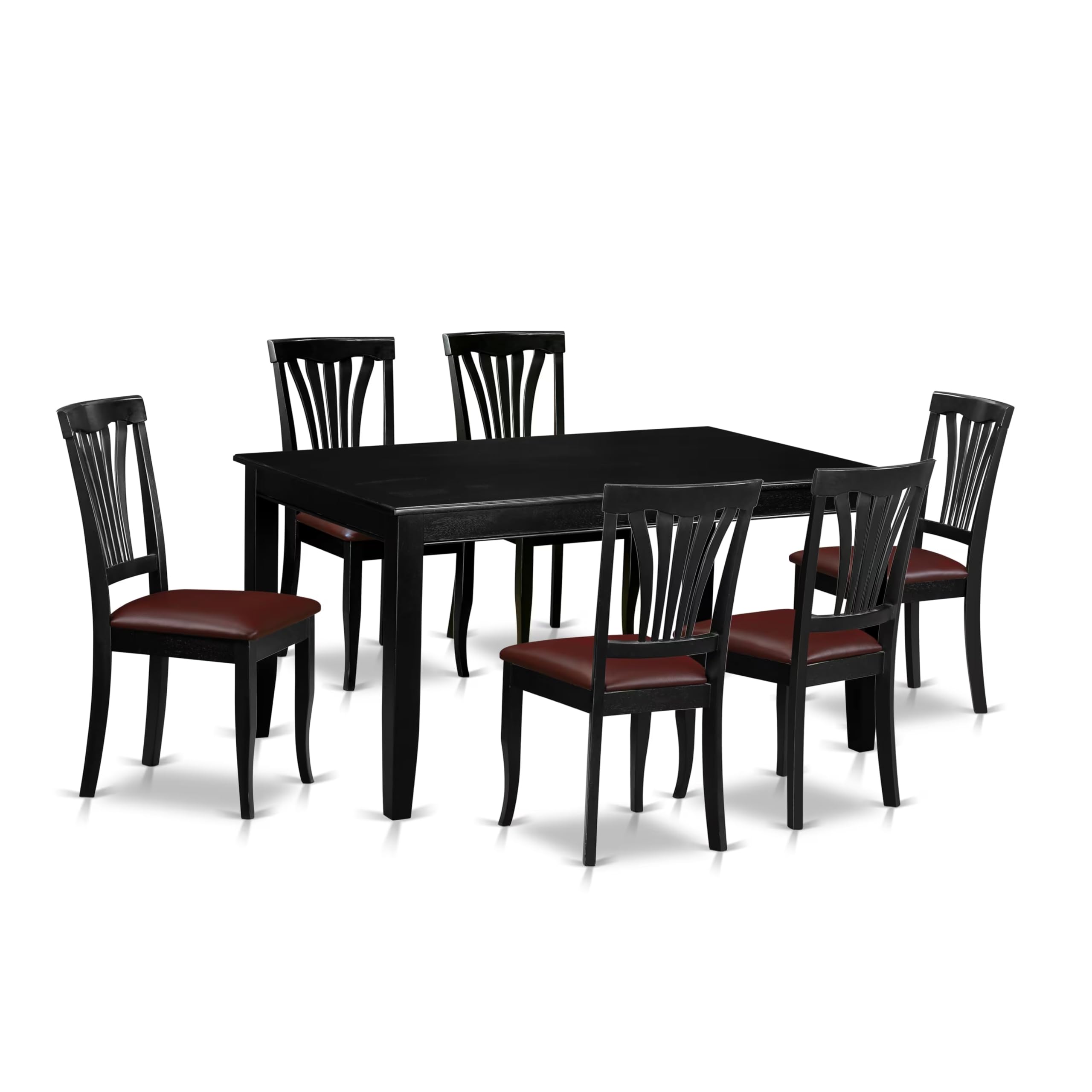 East West Furniture DUAV7-BLK-LC 7 Piece Dining Room Furniture Set Consist of a Rectangle Kitchen Table and 6 Faux Leather Upholstered Dining Chairs, 36x60 Inch, Black