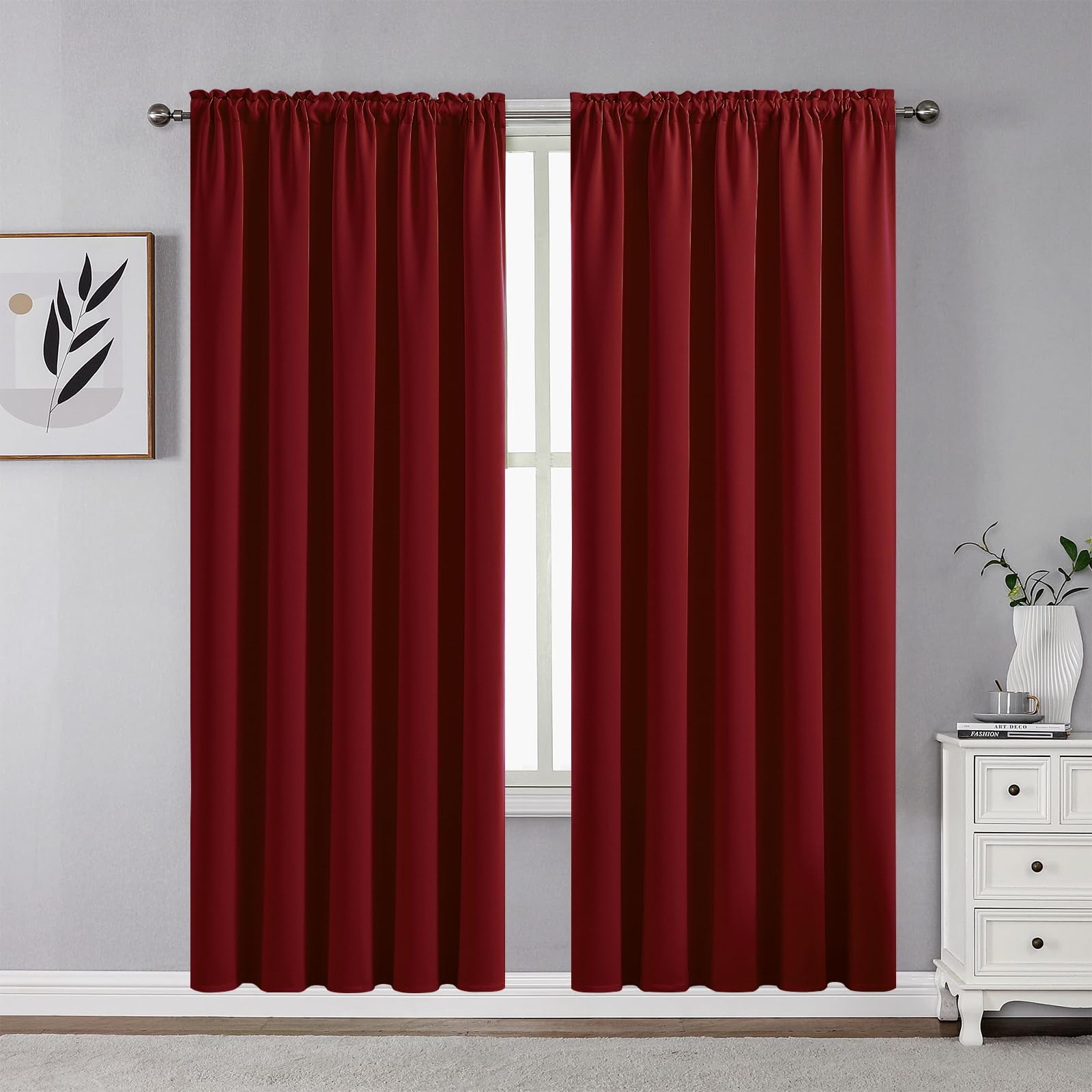 CUCRAF Maroon Red Blackout Curtains 72 inch Length 2 Panels Set, Rod Pocket Room Darkening Drapes for Bedroom Living Room, Insul