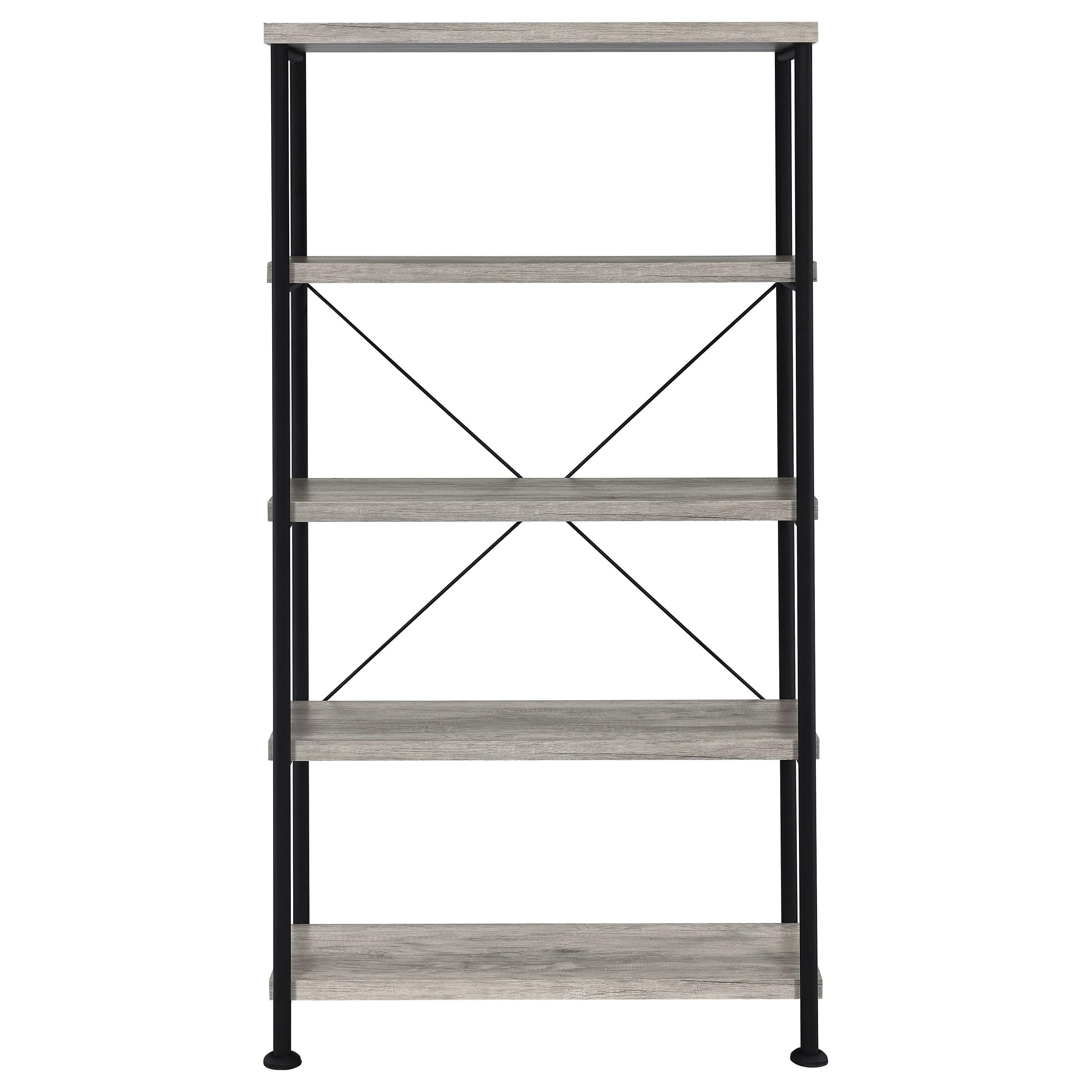 Coaster Home Furnishings Analiese Rustic Industrial 4-Tier Bookcase Etagere Bookshelf Office Storage Book Shelf Engineered Eco-Friendly Wood Look Laminate Sturdy Black Steel Base Grey Driftwood 801546