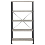 Coaster Home Furnishings Analiese Rustic Industrial 4-Tier Bookcase Etagere Bookshelf Office Storage Book Shelf Engineered Eco-Friendly Wood Look Laminate Sturdy Black Steel Base Grey Driftwood 801546