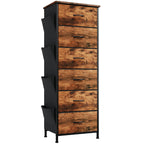 Somdot Tall Dresser For Bedroom With 6 Drawers And Side Pockets, Storage Organizer Chest Of Drawers With Fabric Bins For Closet Bedside Nursery Living Room Entryway Hallway, Wood Grain Print