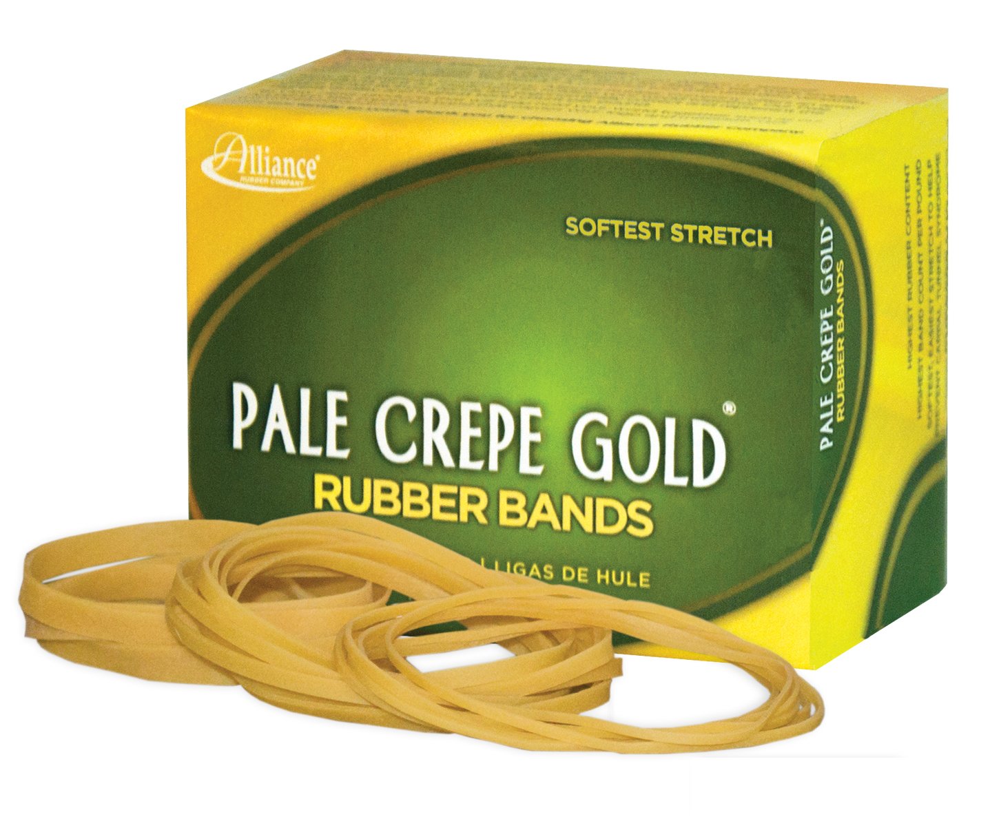 Alliance Rubber 20549 Pale Crepe Gold Rubber Bands Size #54, 1/4 Lb Box (Assorted Sizes, Golden Crepe)