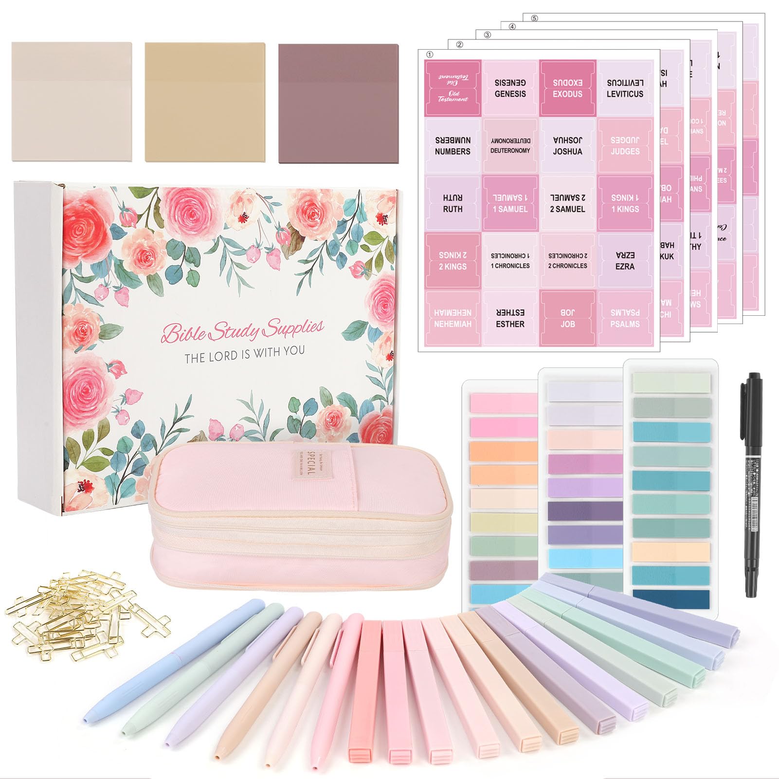 Skydue Bible Journaling Kit, Pink Highlighter Set, Bible Study Supplies, Aesthetic Book Annotation Kit, No Bleed, Gift Pink