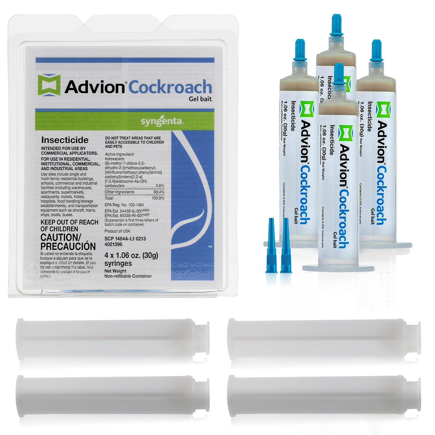 Advion Cockroach Gel Bait, 4 Tubes X 30-Grams, 4 Plunger And 4 Tips, German Roach Insect Pest Control, Indoor And Outdoor Use, R