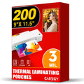 Caregy Thermal Laminating Pouches, 200 Pack Laminating Sheets, 3 Mil, 9 X 11.5 Inches Lamination Sheet Paper For Laminator, Clea