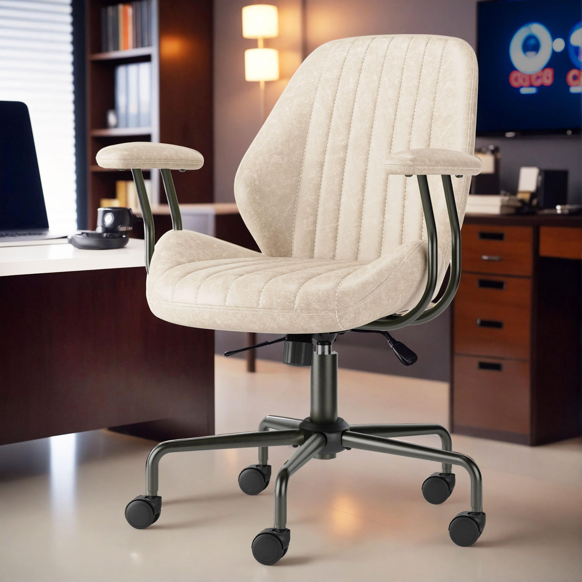 Caodoc High Back Office Chair,Modern Swivel Office Chair,Brown Suede Fabric Gaming Chair,Height Adjustable Home Office Desk Chai