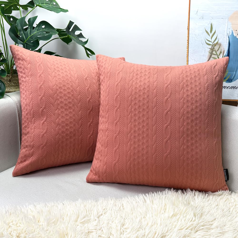 Booque Valley Throw Pillow Covers, Pack Of 2 Super Soft Elegant Modern Embossed Patterned Coral Cushion Covers Decorative Stretc