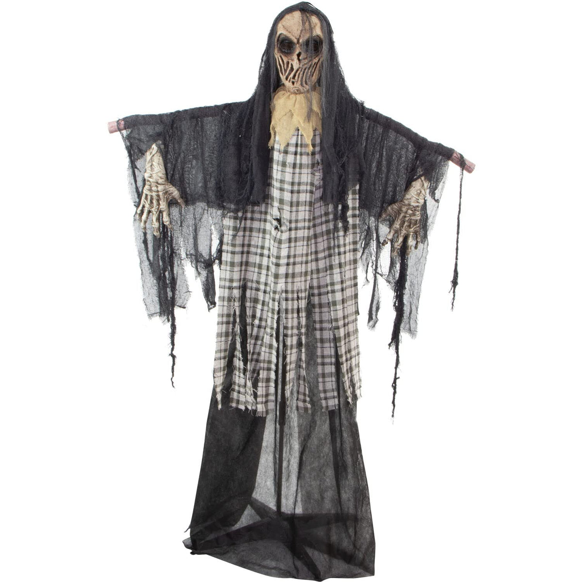 Haunted Hill Farm 70-In. Charles The Animated Scarecrow Reaper, Indoor Or Covered Outdoor Halloween Decoration, Battery Operated