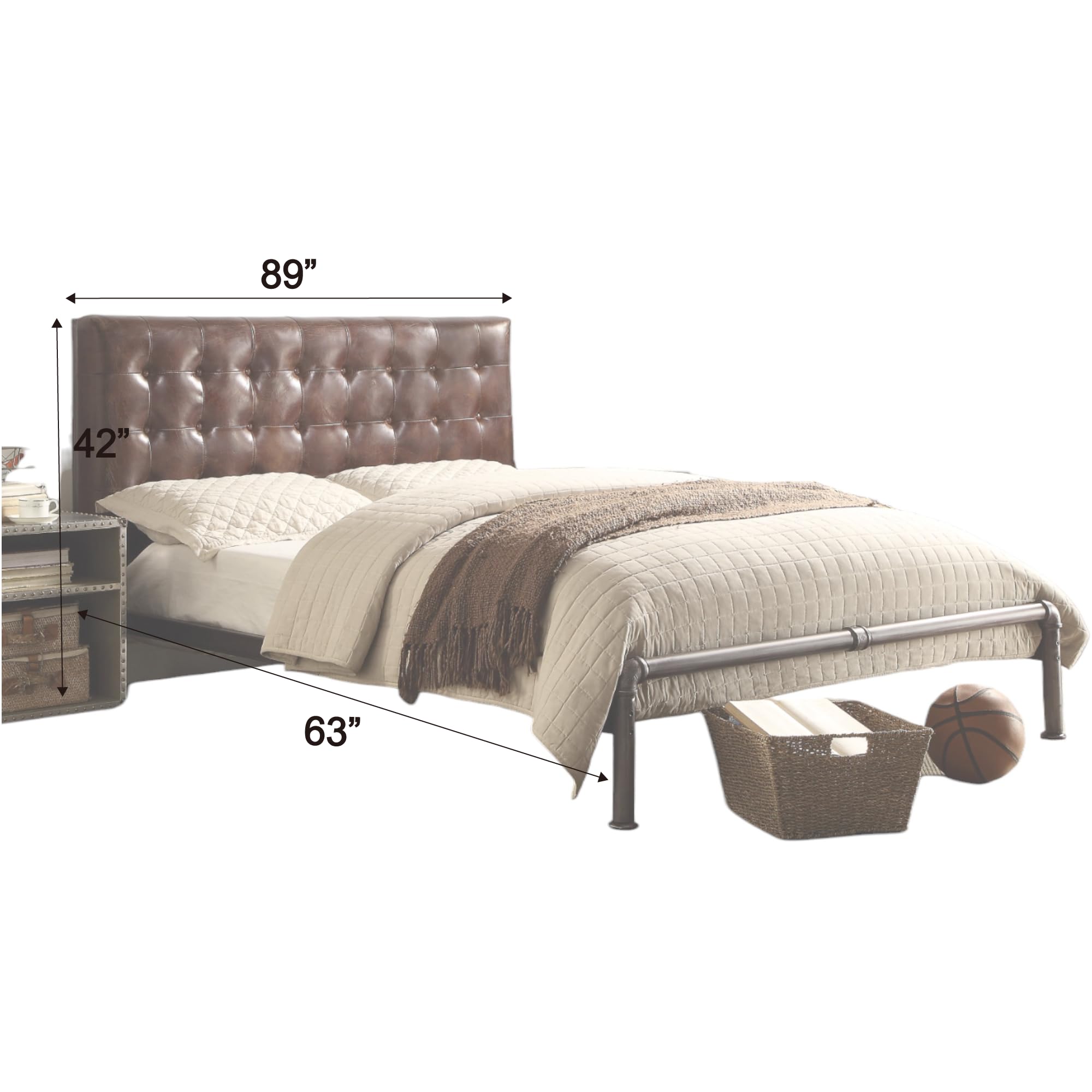 Acme Brancaster Tufted Leather Queen Bed - Thumbnail 4