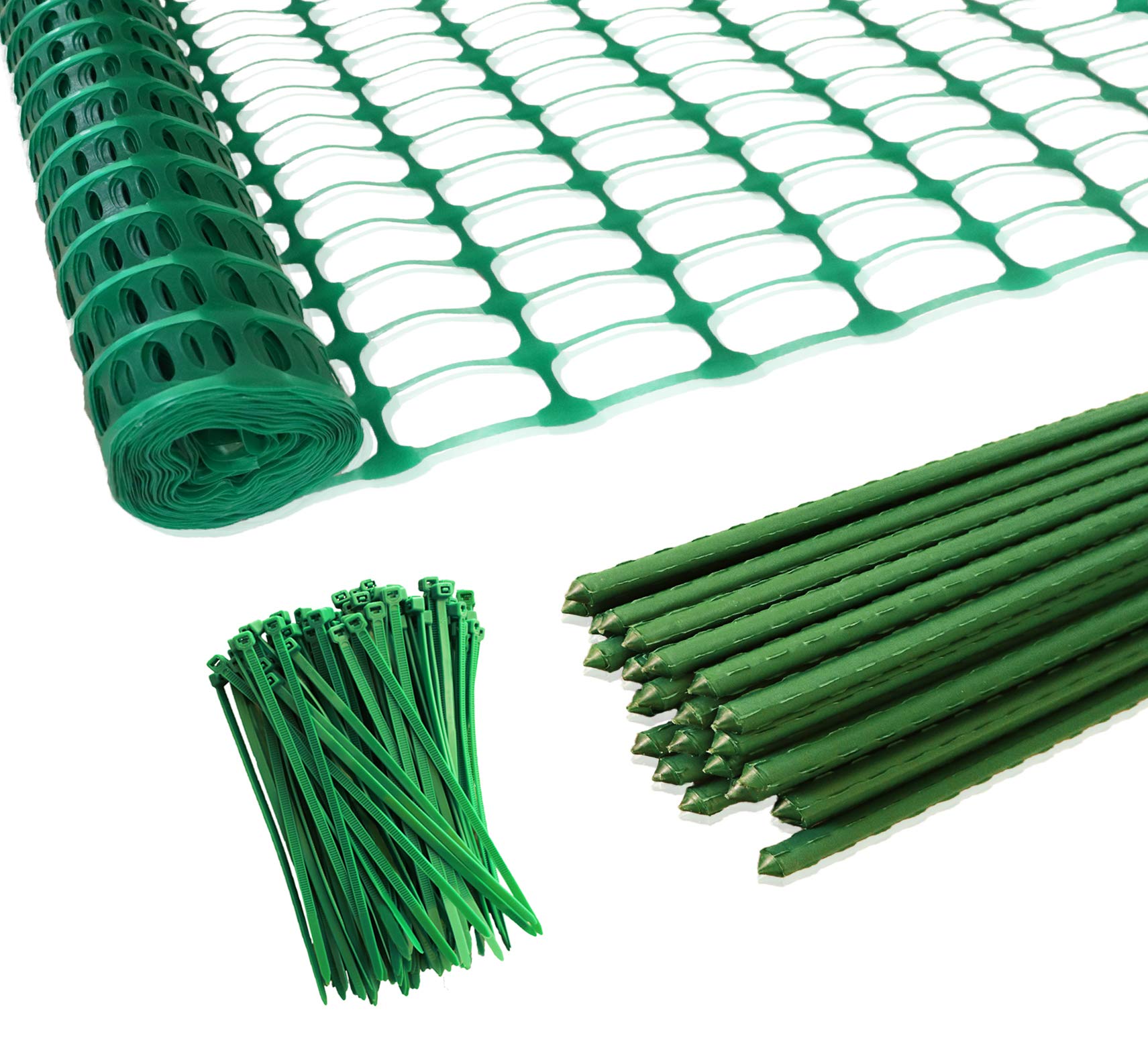 Garden Fence,Snow Fence,Plastic Safety Fence+25 Steel Plant Stakes,Patio Snow Fence 40 Inches X 100 Feet Green Plastic Garden Ne