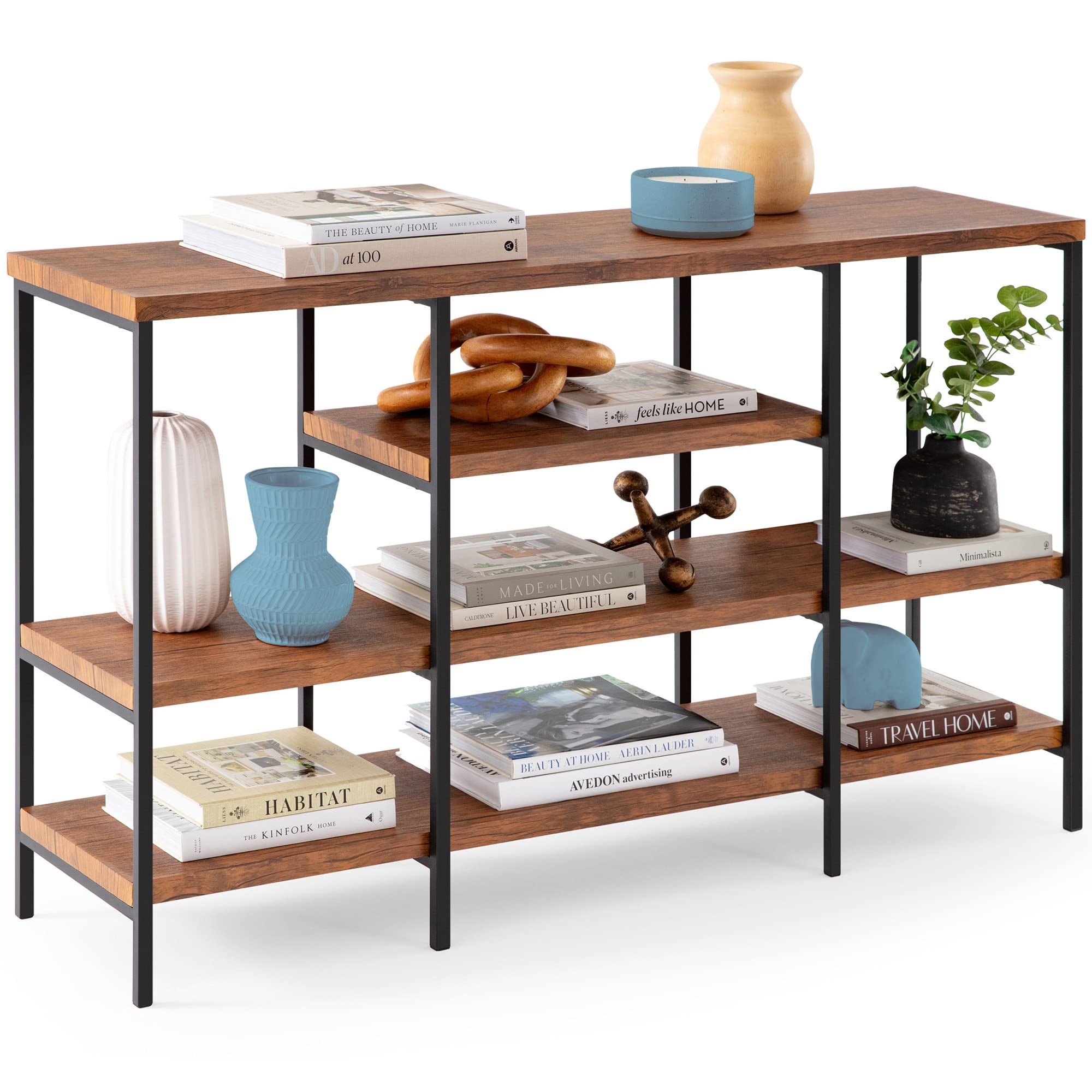 Best Choice Products Large Console Table, 4-Tier 55in Rustic, Industrial Sofa Table Storage for Living Room, Entryway, Foyer, Ha