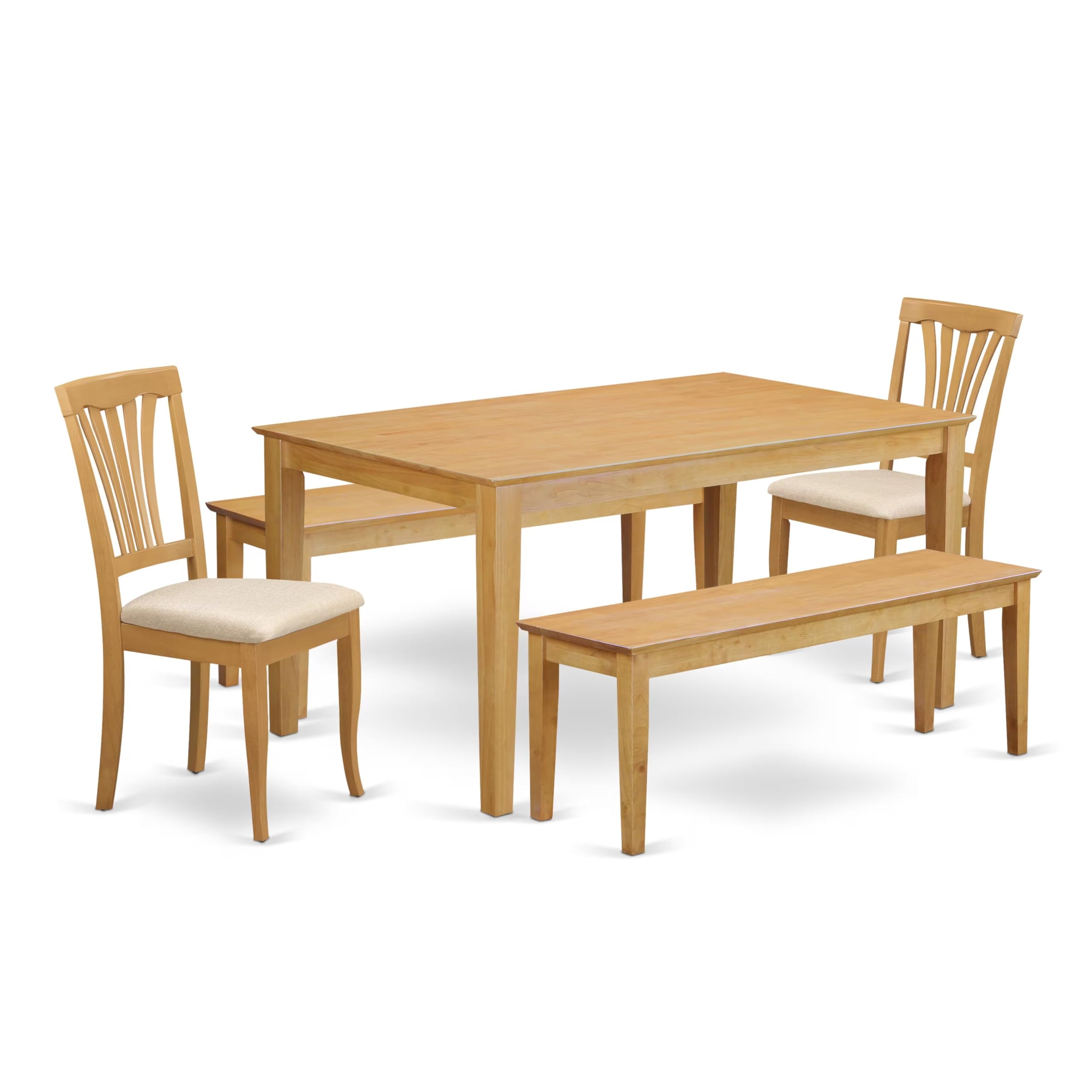 East West Furniture CAAV5C-OAK-C 5 Piece Kitchen Table & Chairs Set Includes a Rectangle Dining Room Table and 2 Linen Fabric Dining Chairs with 2 Benches, 36x60 Inch, Oak