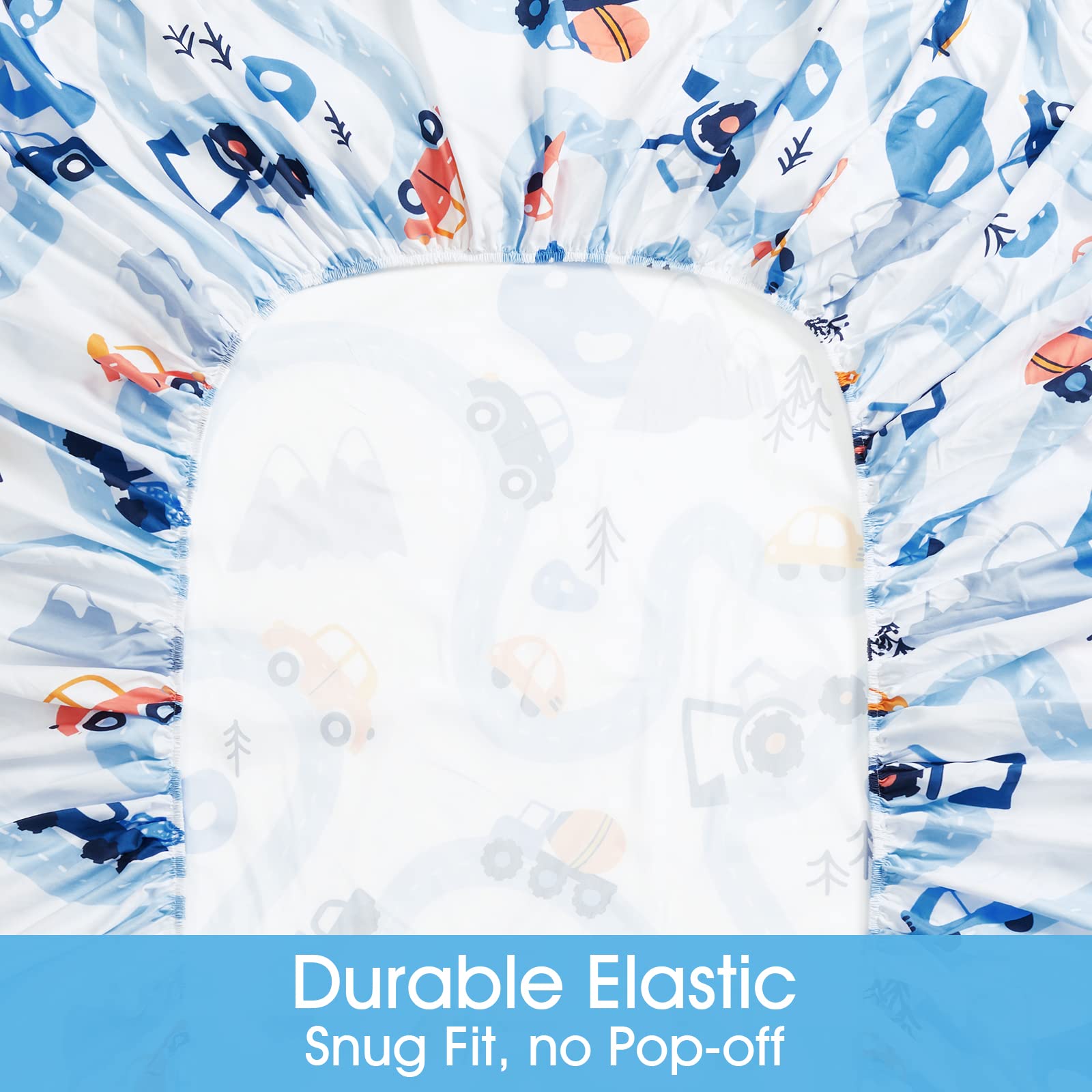 Bysure Twin Sheets Set Kids(Car Trace, Blue), 3 Pieces Easy Fit Deep Pocket Sheets Set, Breathable Wrinkle-Free Microfiber Beddi