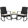 Flamaker Rocking Chair Outdoor Pe Rattan Patio Chairs With Glass Table High Back Porch Rocker For Balcony, Garden, Backyard (Beige)