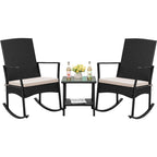 Flamaker Rocking Chair Outdoor Pe Rattan Patio Chairs With Glass Table High Back Porch Rocker For Balcony, Garden, Backyard (Beige)