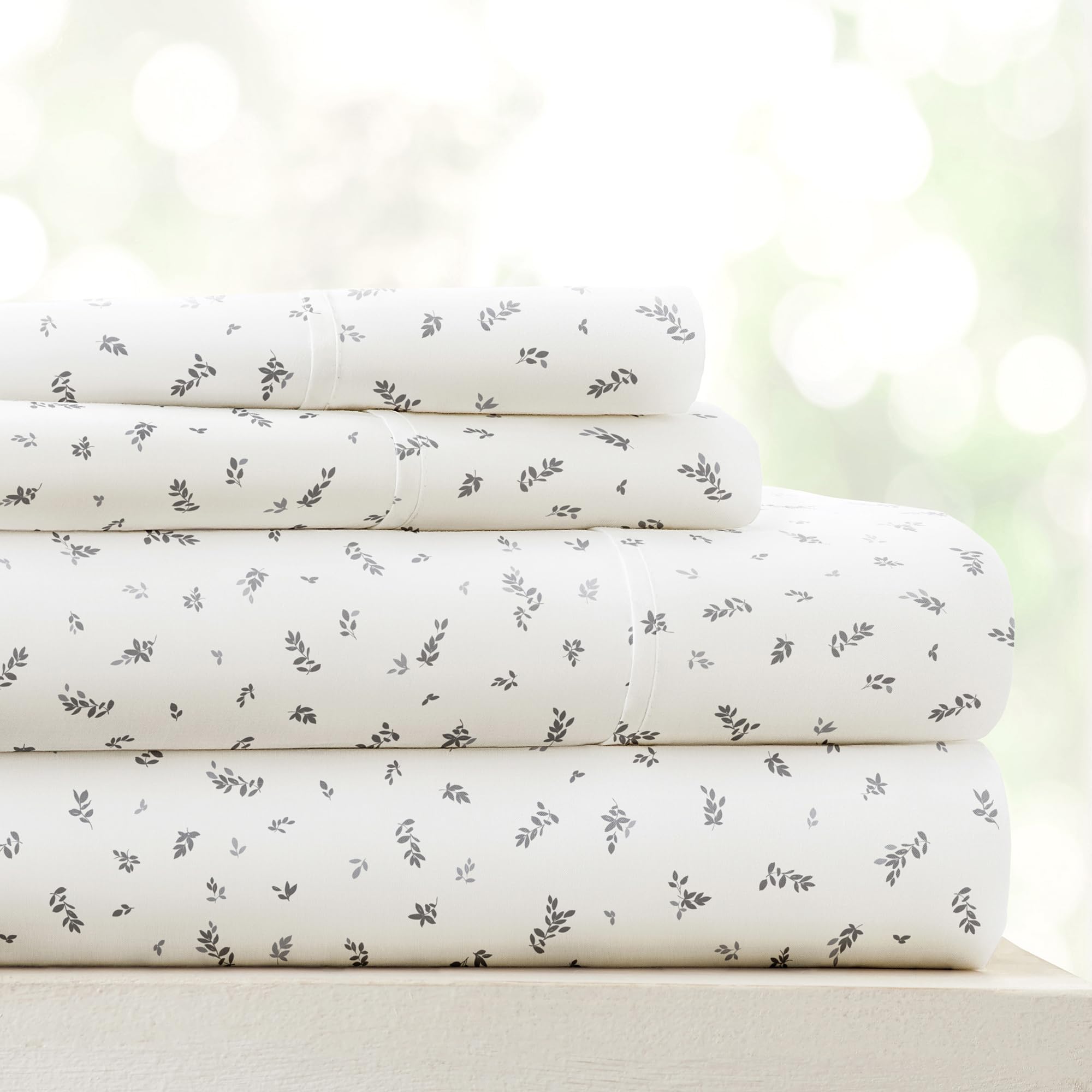 Linen Market 4 Piece King Bedding Sheet Set (Light Gray Leaves) - Sleep Better Than Ever With These Ultra-Soft & Cooling Bed She