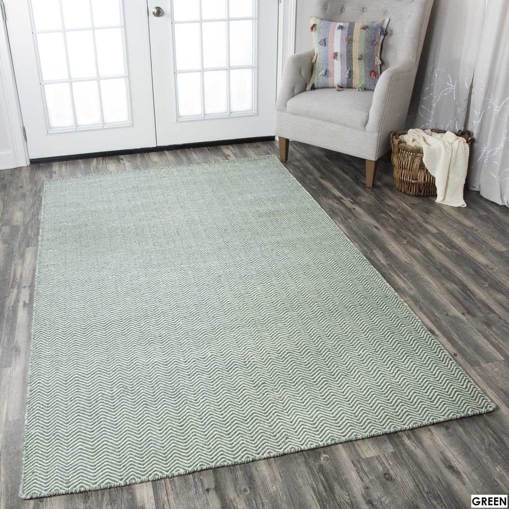 Rizzy Home | Tw2922 | Twist Collection | Wool Area Rug | 5' X 8' | Blue/Off White Chevron