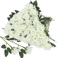 Hoemwarm 36 Pcs Silk White Rose Bouquet Bridal Artificial Flowers,Fake Rose Long Stem Realistic Artificial Flowers Bulk for Wedd