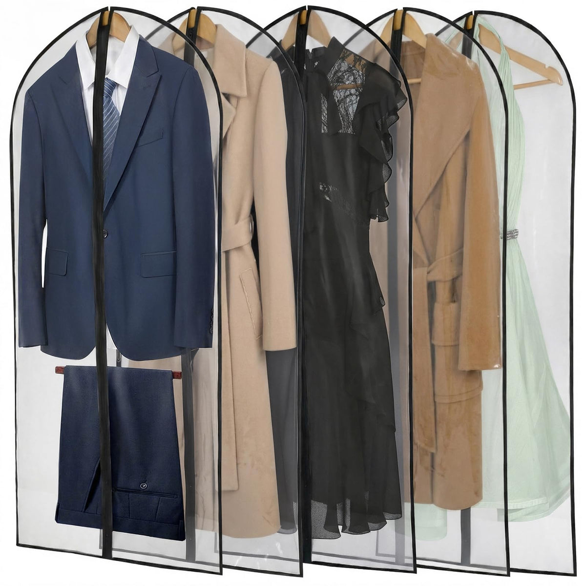 Garment Bags Zippered Hanging Storage Protect Dust Closet Organization Hanging Clothes Bags for Suits, Dresses, Coats (24x48 5Pa
