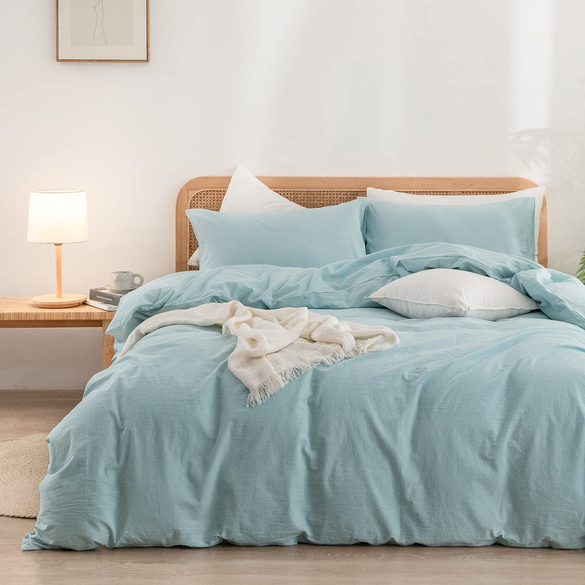 Bestouch Duvet Cover Set 100% Washed Cotton Linen Feel Super Soft Comfortable Chic Lightweight 3 Pcs Home Bedding Set Solid Hush