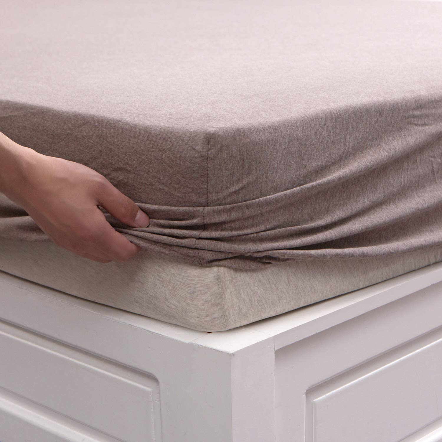Pure Era Jersey Knit Cotton Fitted Bottom Sheet Only (No Flat Sheet Or Shams) - Deep Pocket 15' To 20' Ultra Soft Comfy Breath