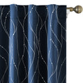 Homeideas Navy Blue Blackout 52 X 96 Inch Length 2 Panels Kids Curtains For Boys Curtains With Silver Line, Back Tab And Pocket