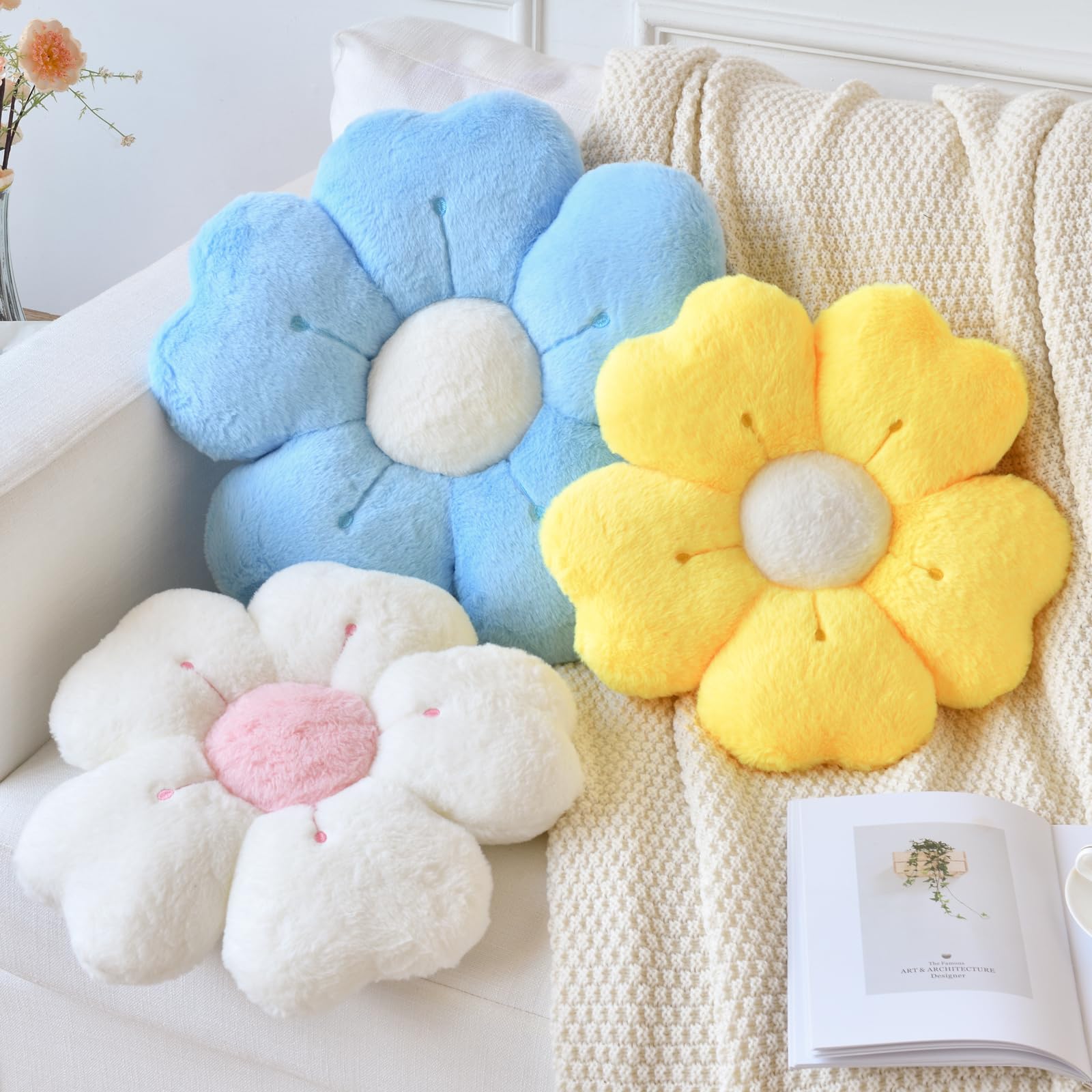 Ddliury Flower Pillow, Flower Shaped Pillow Decorative Throw Pillows For Bed Couch, Cute Daisy Pillow Dorm Decor Floor Seating Cushion (Yellow, 19.6 Inches)