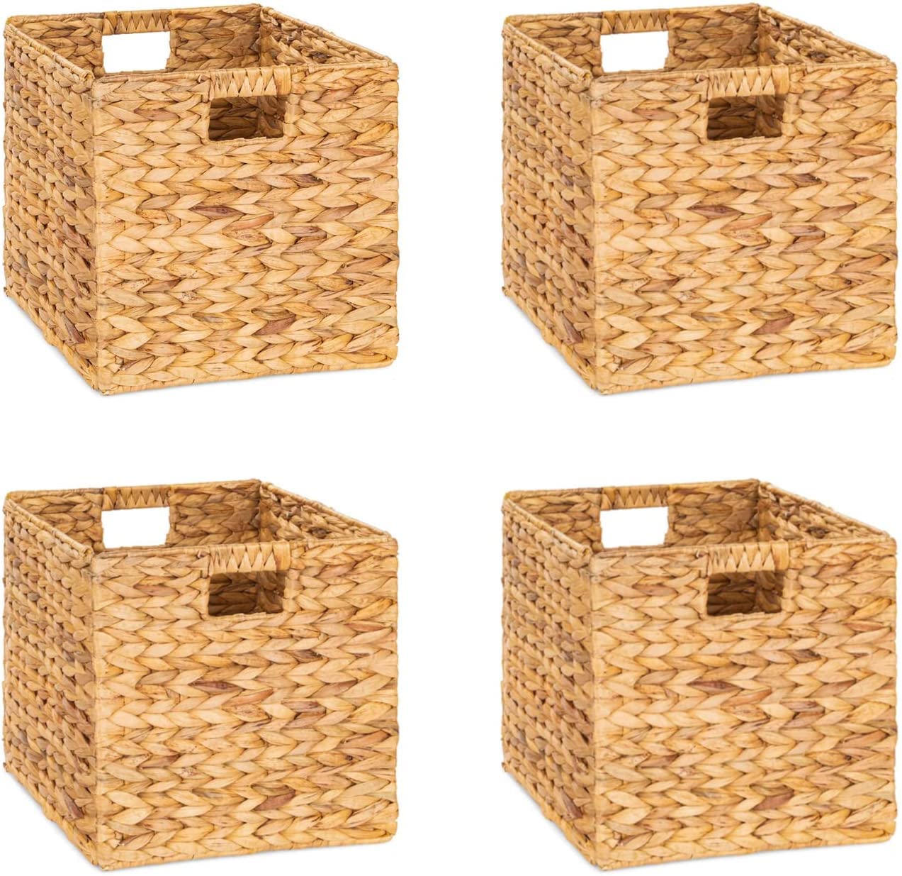 M4DECOR 12x12x12 Storage Cube, Water Hyacinth Storage Baskets, Wicker Storage Baskets for Shelves, Woven Baskets for Storage, Sq