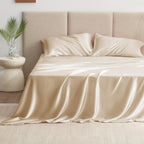 Love'S Cabin Satin Queen Sheets Set - 4 Piece Beige Silky Satin Bed Sheets Queen Set With Deep Pocket, Luxury Silk Feel Satin Queen Size Sheet Set (1 Flat Sheet,1 Fitted Sheet,2 Pillow Cases)