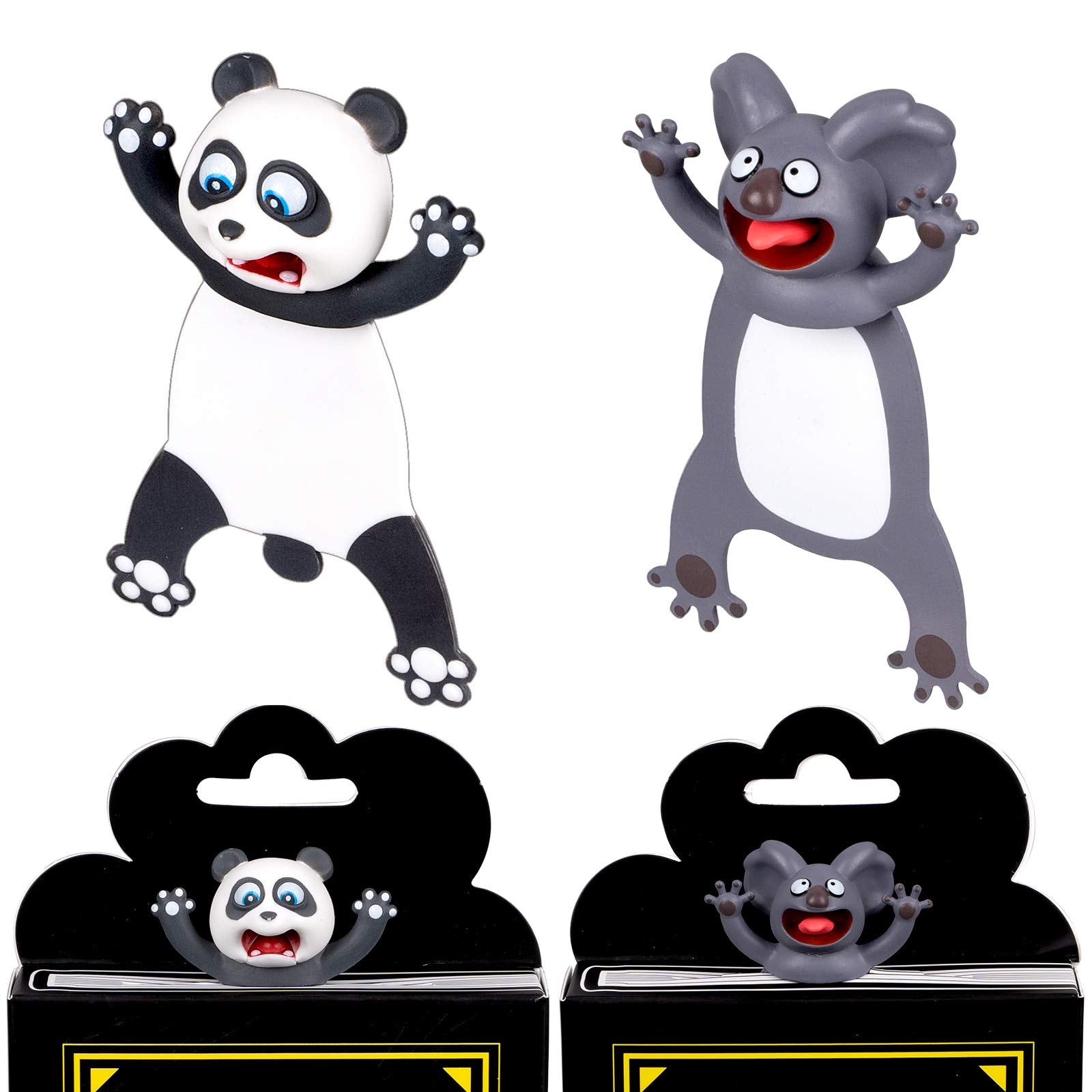 Whaline 3D Cartoon Animal Bookmark 2 Pieces Squashed Land Animals Bookmark Wacky Bookmark Palz, Cute Book Mark Panda Koala Cute