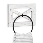 Ilyapa Rustic Hand Towel Ring for Bathroom- Wall Mounted Bathroom Hand Towel Holder - White Wood & Black Metal Ring, Farmhouse D