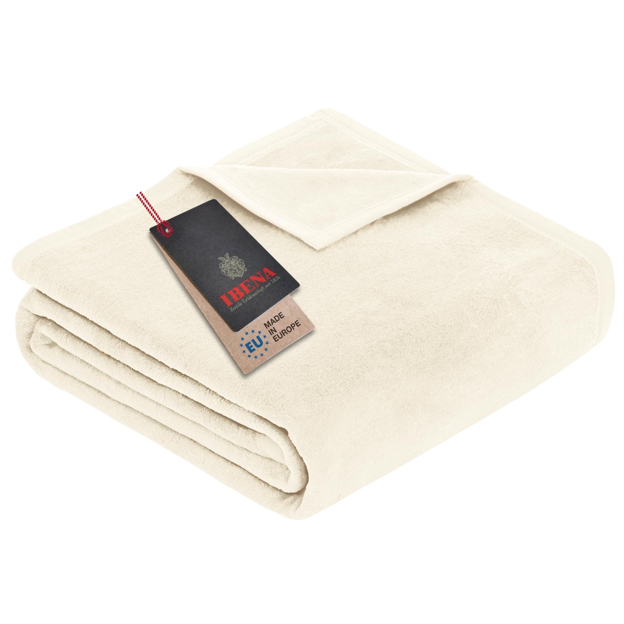 Ibena Plush Solid Color Cotton Blend Queen Bed Blanket Porto - Ivory