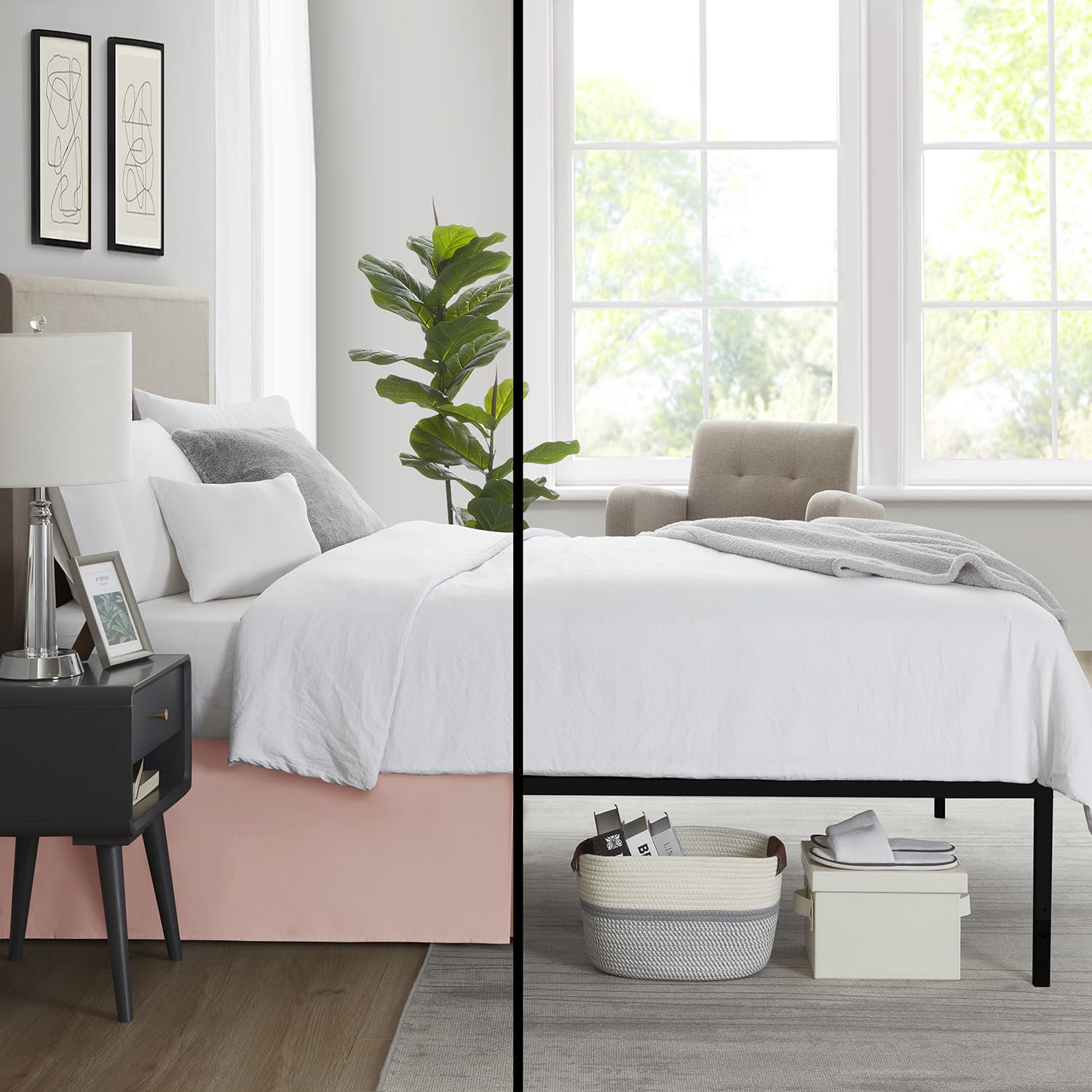 Nestl Peach Beige Bed Skirt Cal King Size - Cal King Bed Skirt 14 Inch Drop - Brushed Microfiber Bed Skirts - Hotel Quality Pleated Bed Skirt - Shrinkage & Fade Resistant