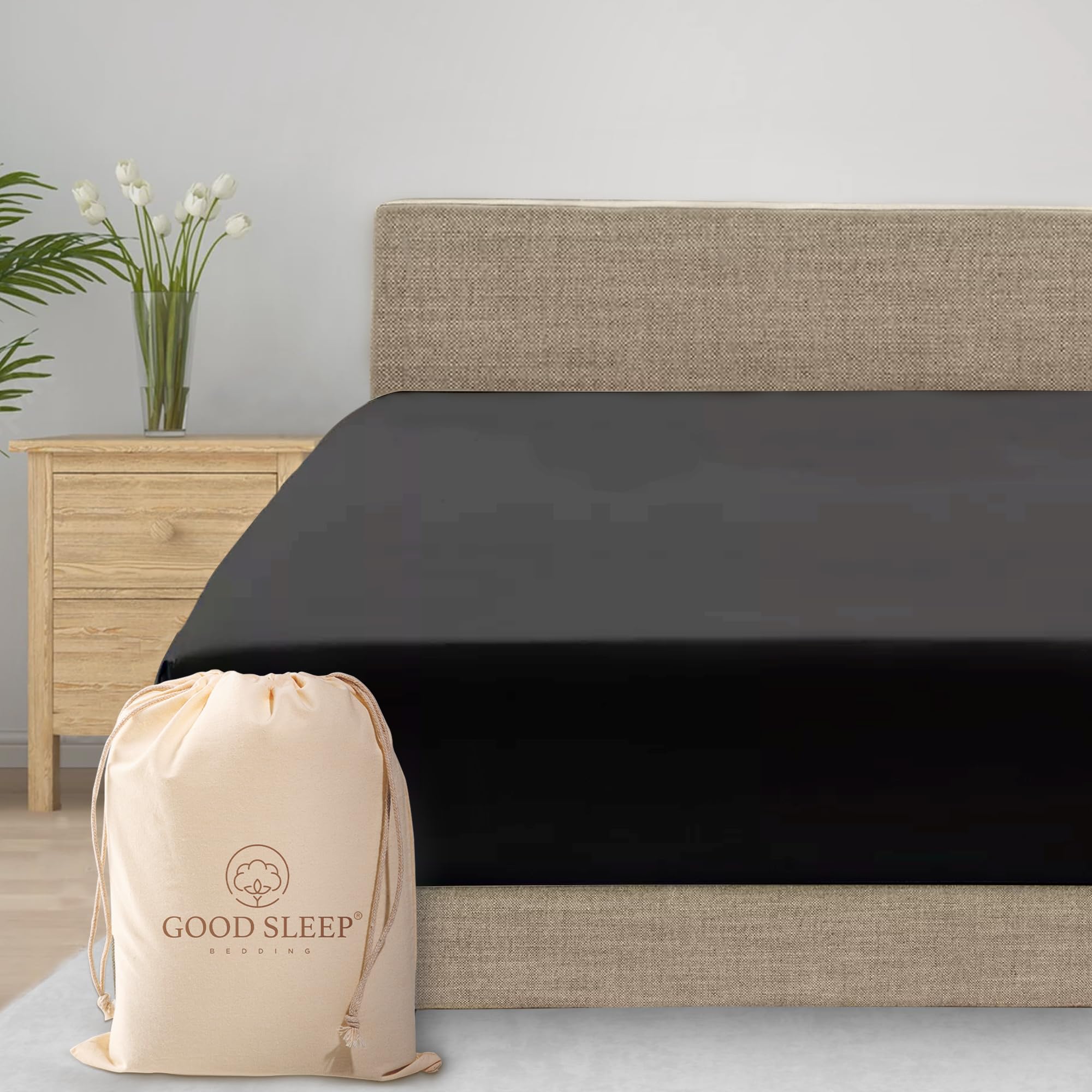Good Sleep Bedding Fitted Sheet Queen - 1000 Thread Count, 100% Egyptian Cotton Queen Fitted Sheet Only, Soft & Breathable, Hote