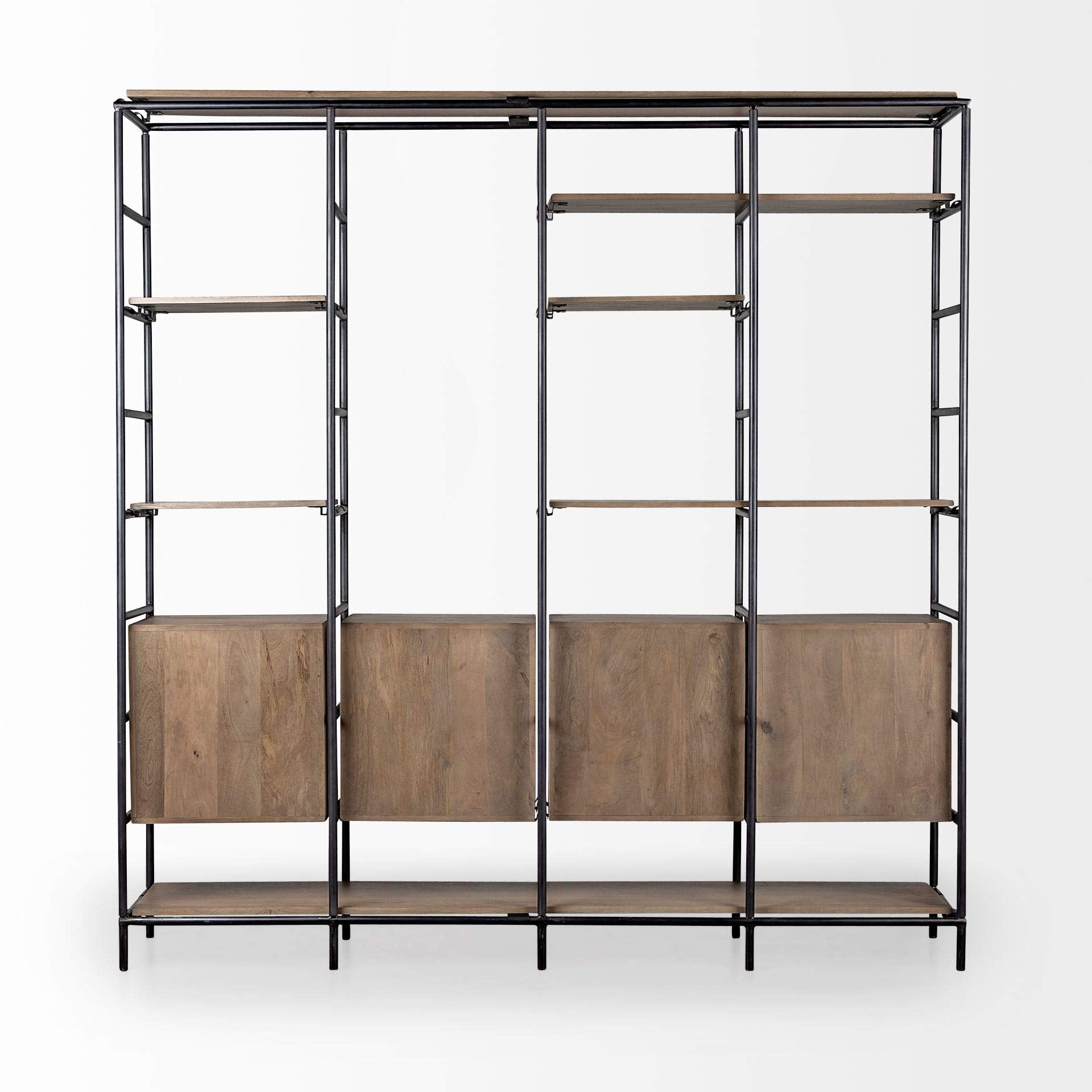 HomeRoots Medium Brown Wood and Metal Multi Shelves Shelving Unit