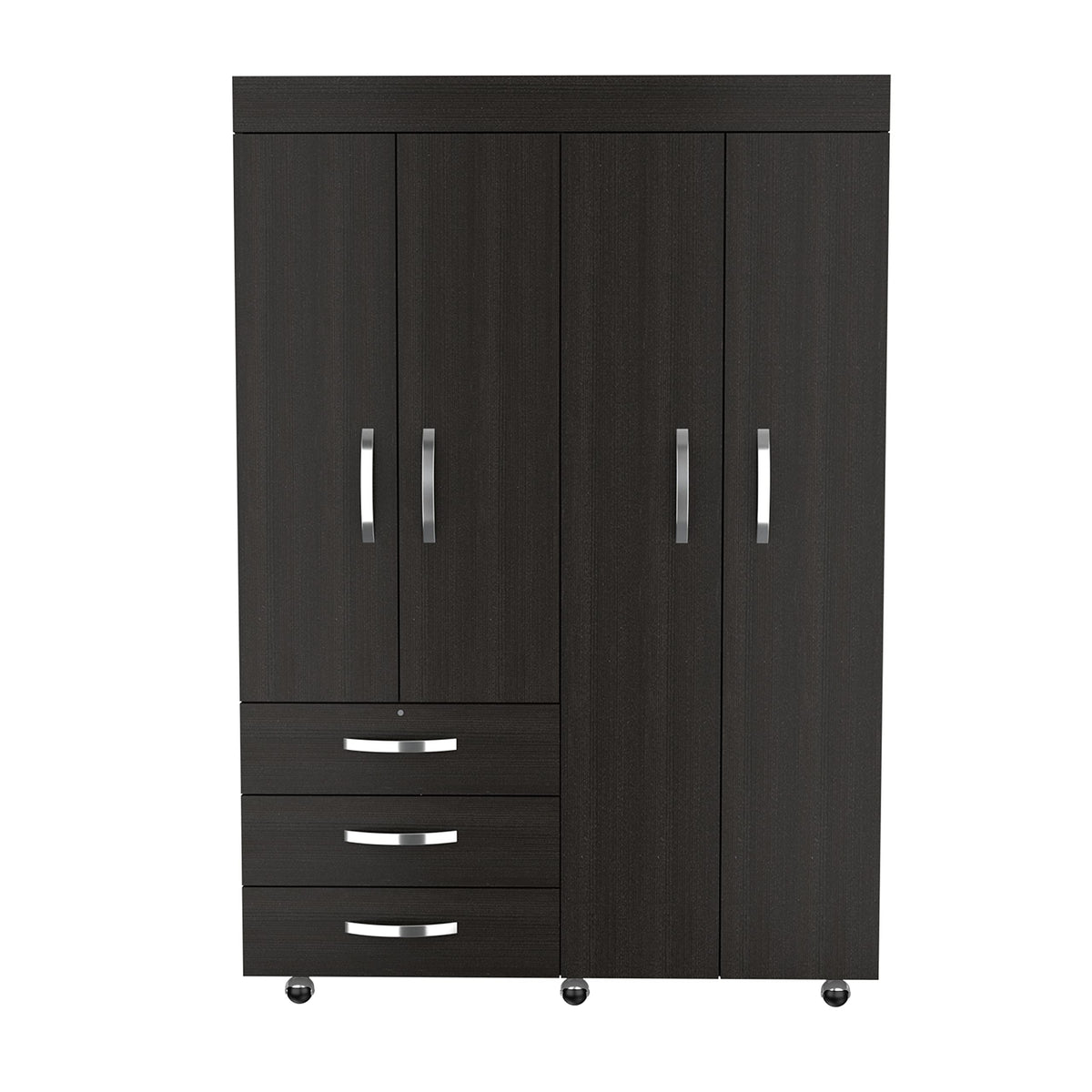 DEPOT E-SHOP Hamilton Mobile Armoire with 2 Double Door Cabinets, 3 Drawers, 2 Rods, and Inner Shelves, Black