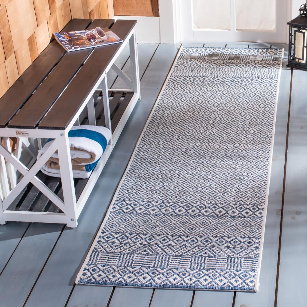 Safavieh Courtyard Collection 2' 3' X 18' Blue / Navy Cy8235 Indoor/ Outdoor Easy-Cleaning Patio Backyard Mudroom Runner-Rug