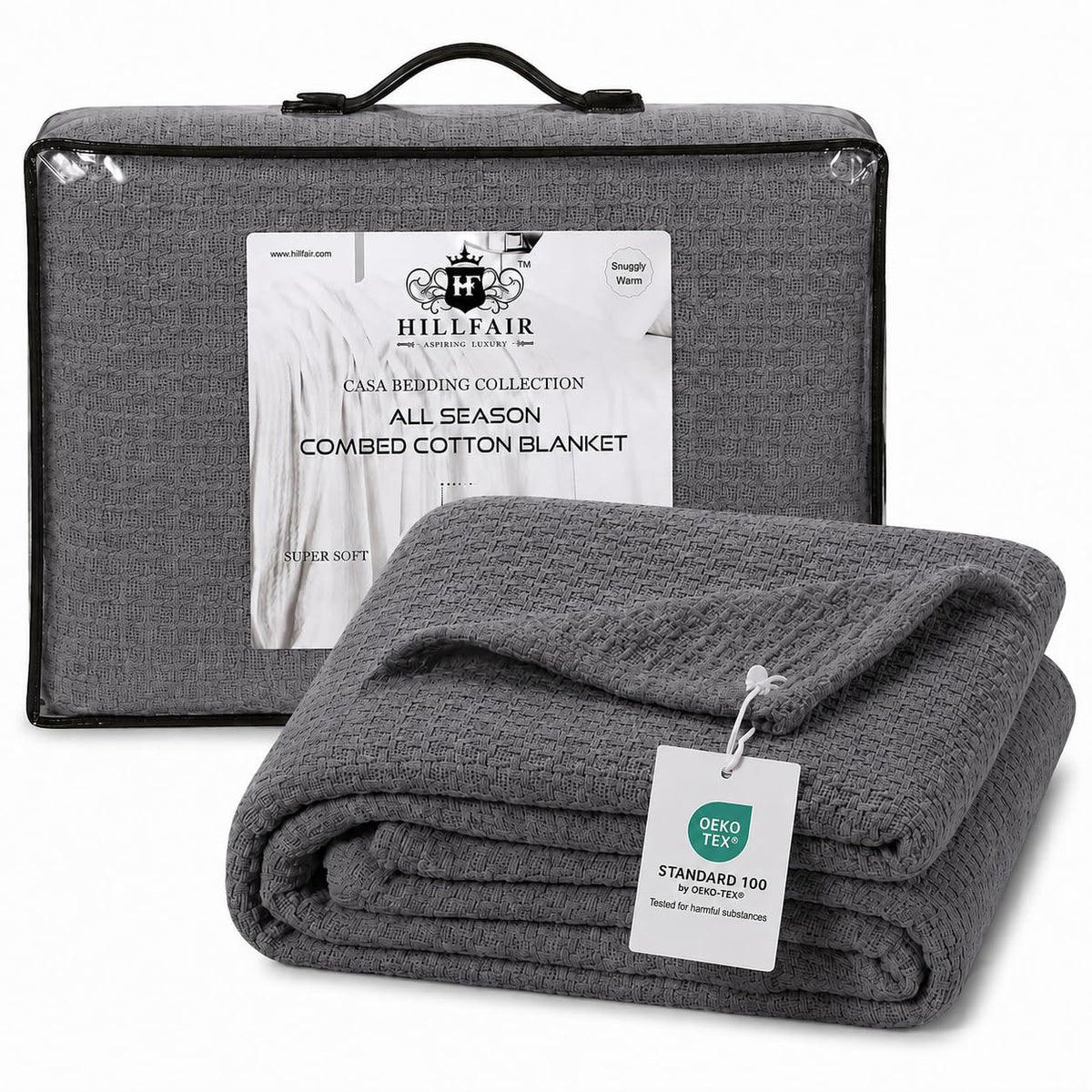 HILLFAIR 100% Soft Combed Cotton Thermal Blanket Twin Blankets  Soft Cozy Warm Cotton Blanket Bed Throw Blanket Twin Bed Bla