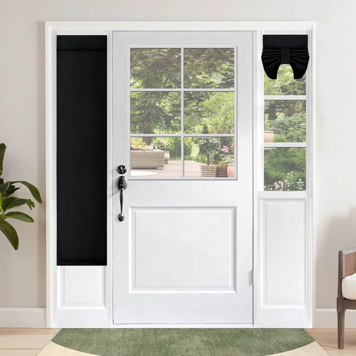 Outdoorlines Blackout French Door Curtains, Privacy Thermal Insulated Tie Up Glass Shades, Easy To Install Tricia Window Drapes, Small Front Door Curtain, W12 X L68 Inch, Black, 1 Panel