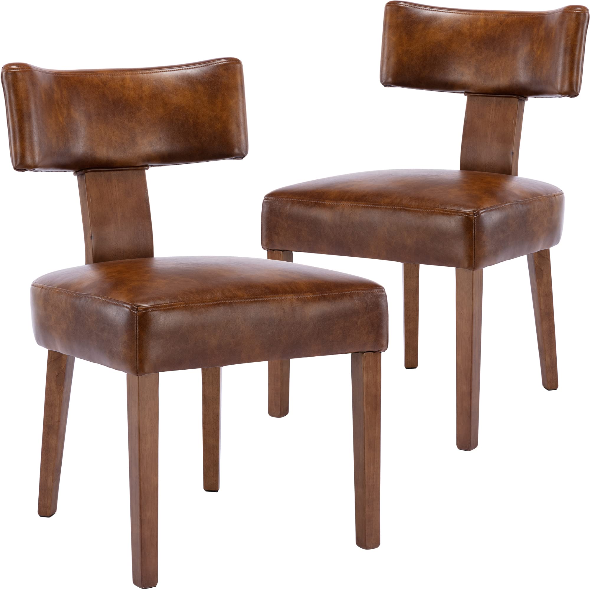 Wahson Farmhouse Kitchen & Dining Room Chairs Set Of 2, Retro Faux Leather Upholstered Dining Chair With Hardwood Legs, Brown
