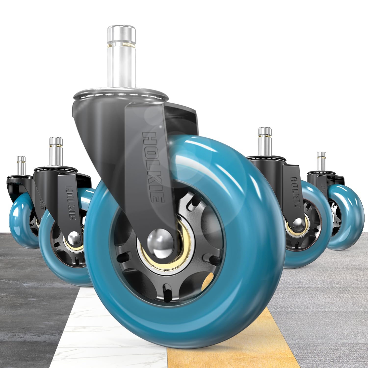 Holkie Office Chair Wheels Blue Compatible With 1Kea 10X22Mm Only 3 Inch Roller Blade Casters, Computer Gaming Replacement Rubbe
