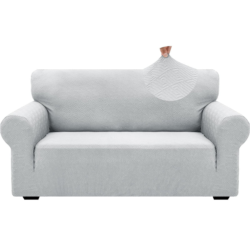 Znsayotx 1 Piece Jacquard Couch Covers For 2 Cushion Couch High Stretch Loveseat Slipcover For Pets Dogs Anti Slip Love Seat Sofa Slipcover Furniture Protector (Medium, New Pattern Silver Grey)
