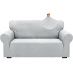 Znsayotx 1 Piece Jacquard Couch Covers For 2 Cushion Couch High Stretch Loveseat Slipcover For Pets Dogs Anti Slip Love Seat Sofa Slipcover Furniture Protector (Medium, New Pattern Silver Grey)