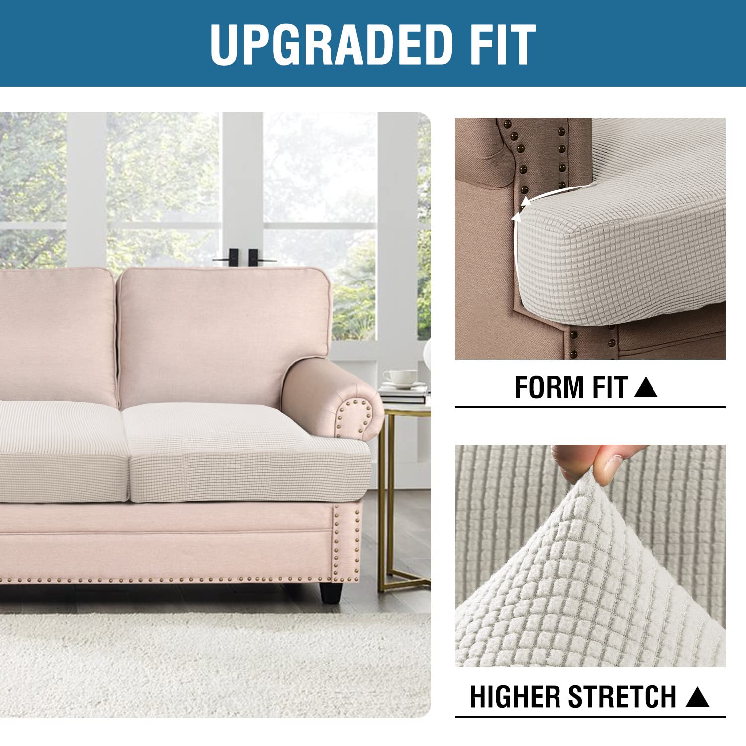 H.Versailtex Stretch 3 Piece T Cushion Sofa Slipcovers Individually Sofa Cushion Covers For 3 Cushion Couch Sofa Seat Cushion Co