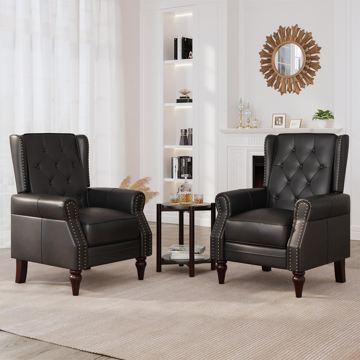 Small Recliner Chair Set Of 2,Single Sofa Recliner Chair With Wingback, Leather Accent Chair With Rivet Decoration For Living Ro