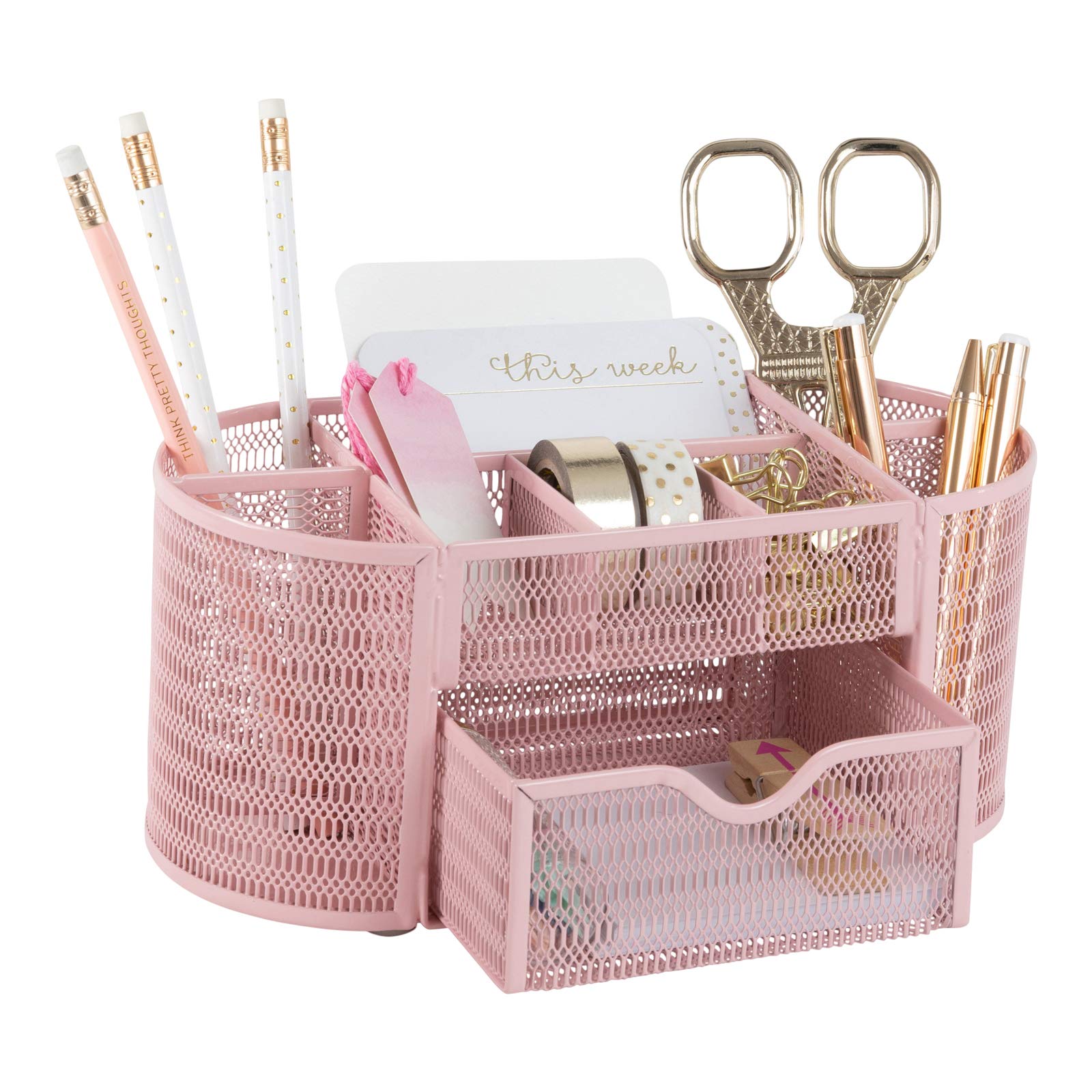 Blu Monaco Pink Desk Organizer - Girlie Desk Accessories - Strong Metal Construction - Office Supply Storage For Home Or Office