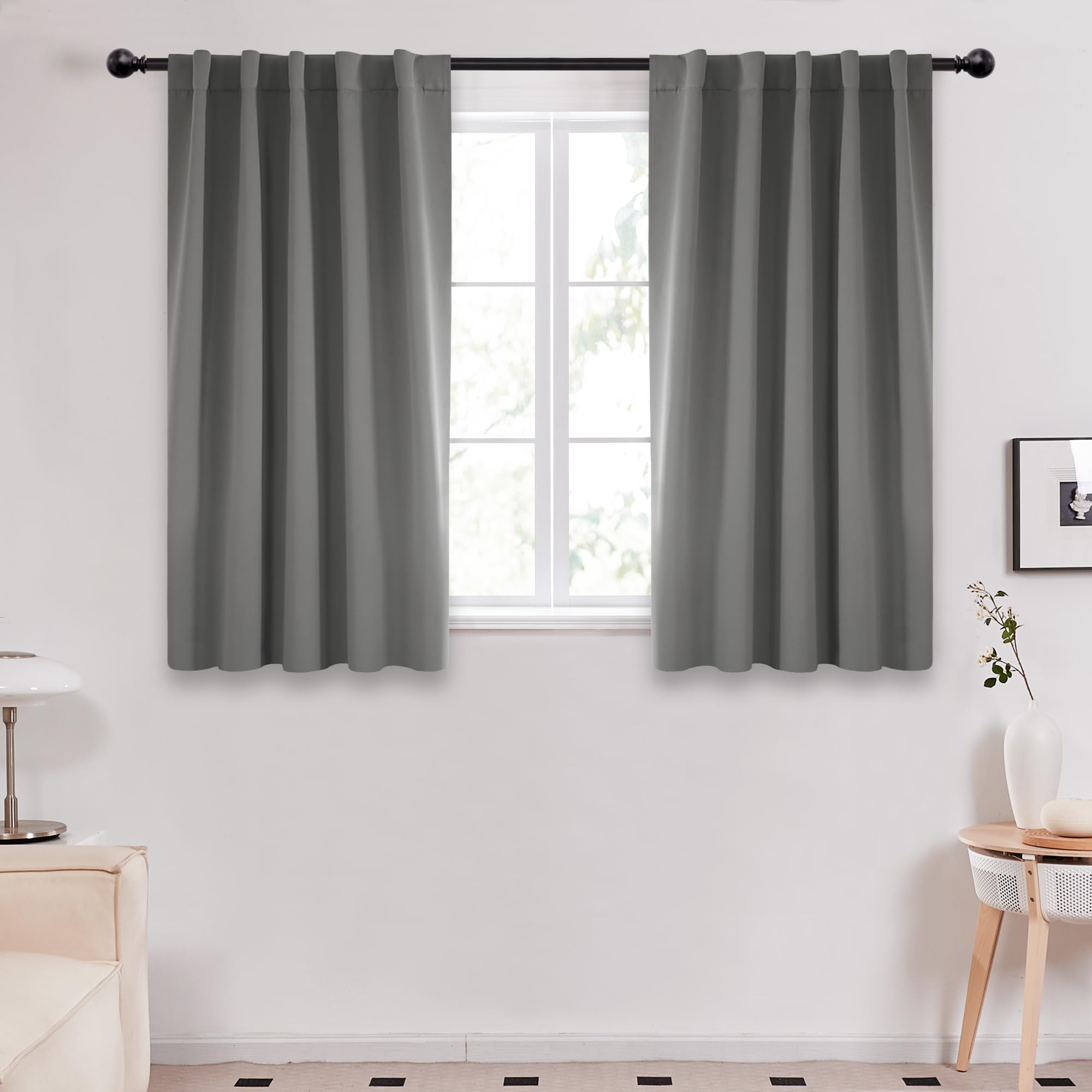 Deconovo Long Blackout Curtains For Patio Door, Back Tab And Rod Pocket Grey Curtains, Thermal Insulated Curtains For Window, 70